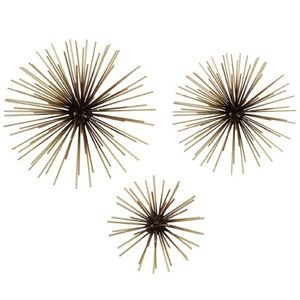 Stratton Home Decor Set of 3 Modern Starburst Metal Art Wall Décor, Antique Gold